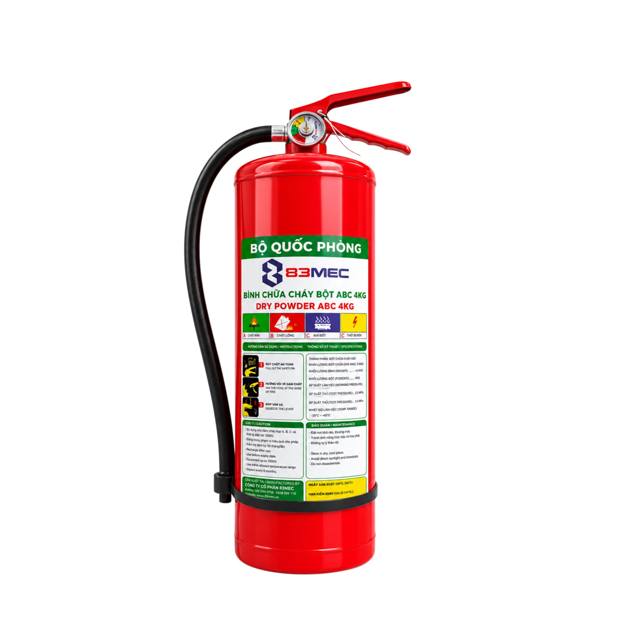 Bình chữa cháy 83MEC/ Bộ Quốc Phòng bột ABC 4Kg (tem kiểm định) Bình chữa cháy 83MEC/ Bộ Quốc Phòng bột ABC 4Kg (tem kiểm định)